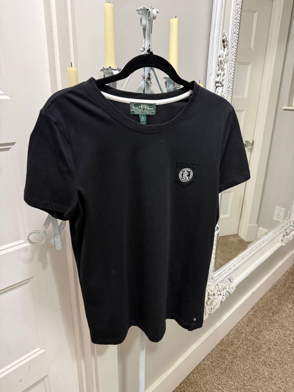 Ralph Lauren Black Short Sleeve Crewneck Tee with Crest Patch